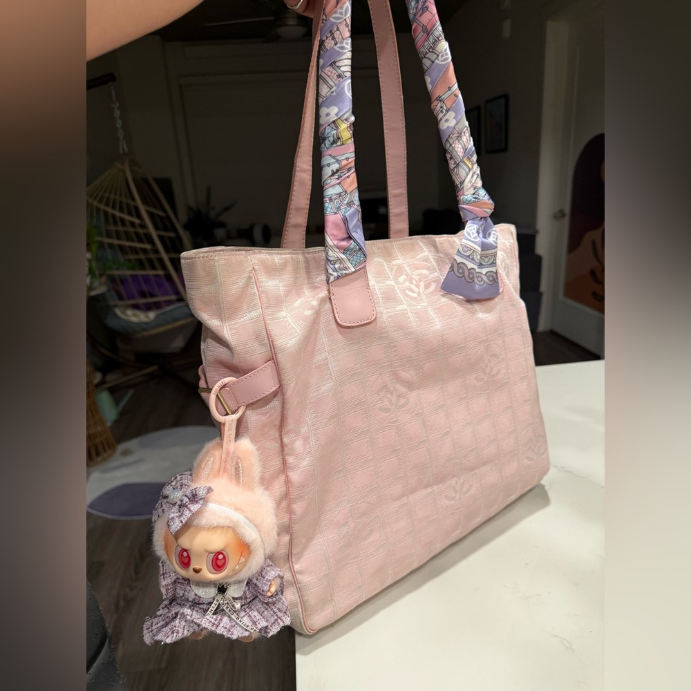 CHANEL Pink Nylon Travel Tote Bag